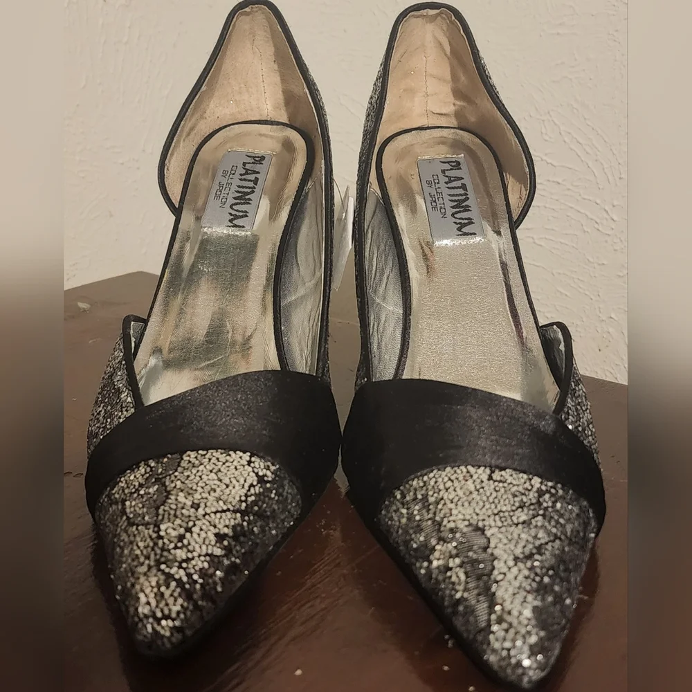 Platinum by JRoe Silver Shimmer Glitter Heels - Picture 1 of 5